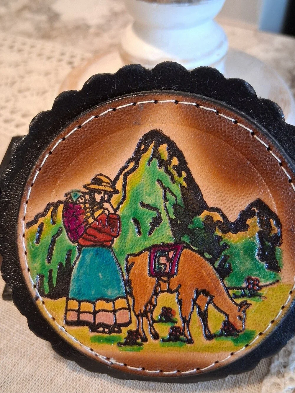 Vintage Hand Tooled Leather Coasters 6 Different BOLIVIAN Scenes